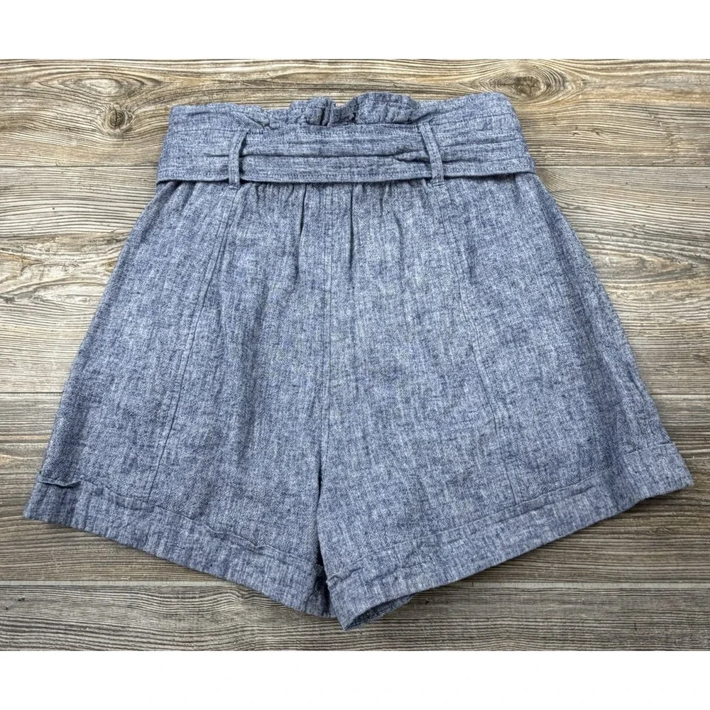 Express Shorts Shortie Extreme High Rise Blue Linen Blend Belted Pockets Small